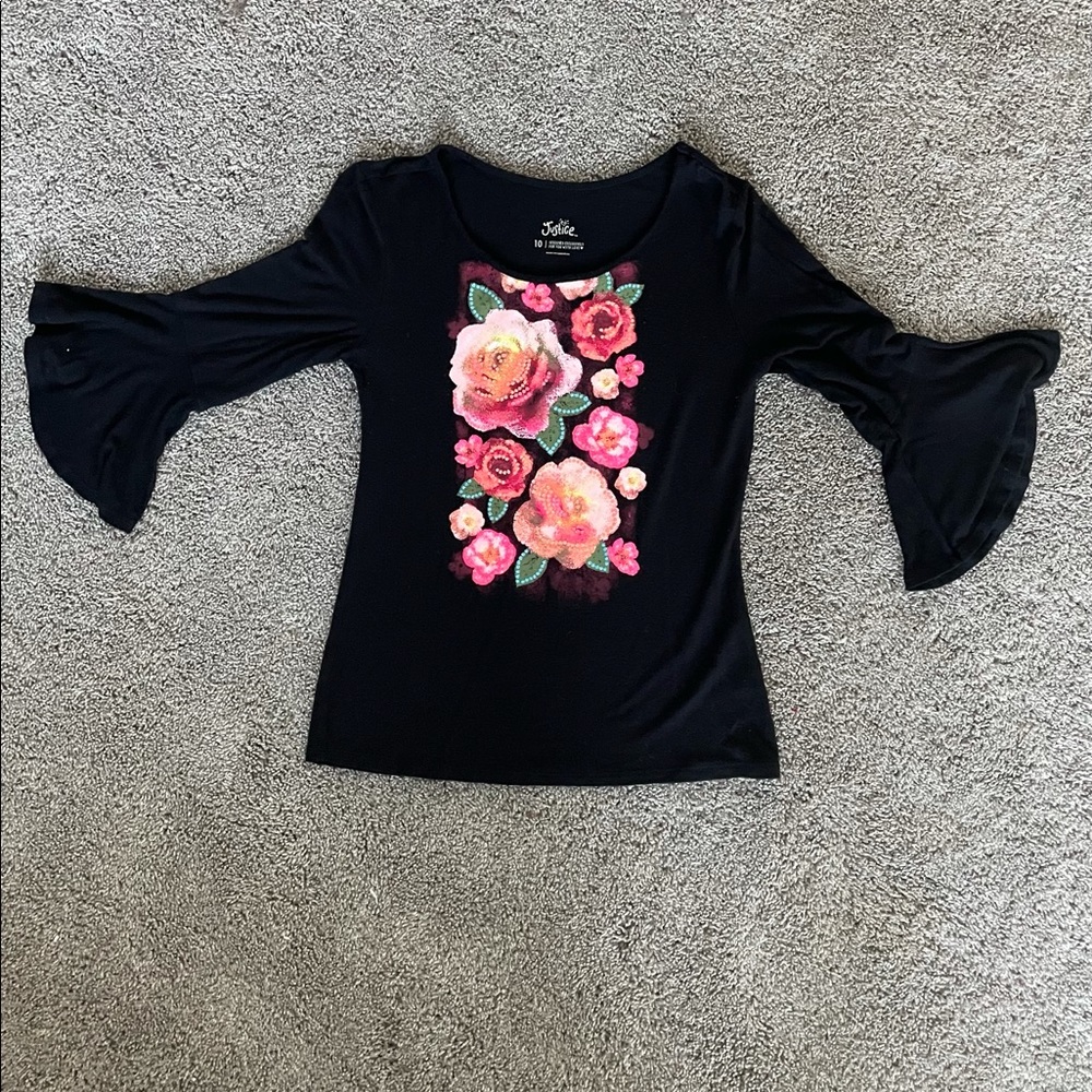 Drapey Sleeve Black Rose Shirt